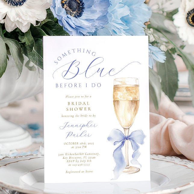Convites Something Blue Bow Bridal Shower Invitation (Criador carregado)