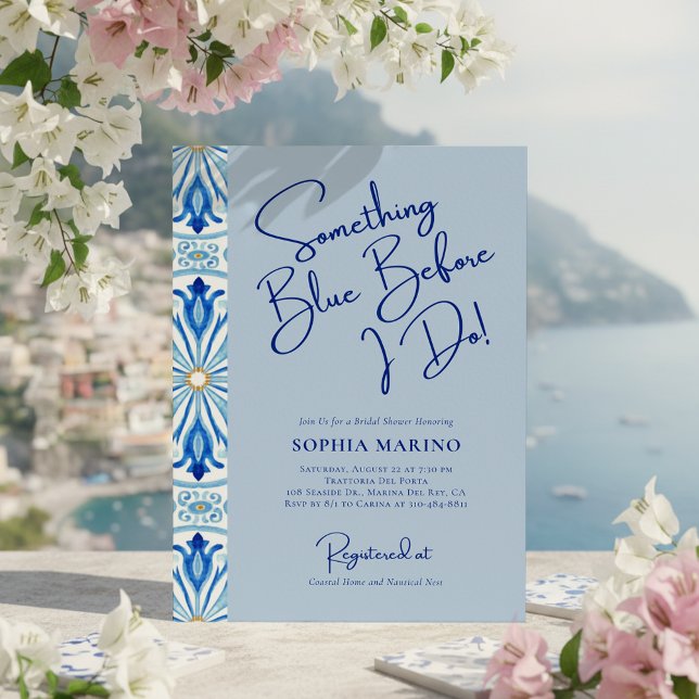 Convites Something Blue Bridal Shower | Mediterranean Tile  (Criador carregado)
