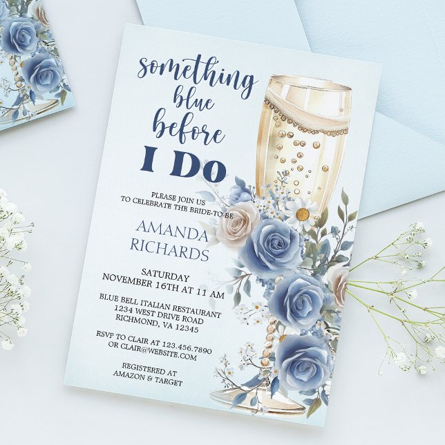 Convites Something Blue Champagne Floral Bridal Shower (Criador carregado)