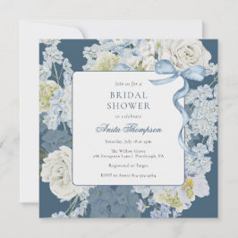 Convites Something Blue Floral Bow Bridal Shower