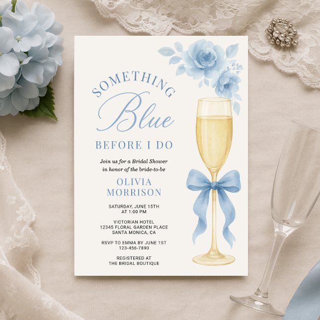 Convites Something Blue Floral Coquette Bow Bridal Shower  (Criador carregado)