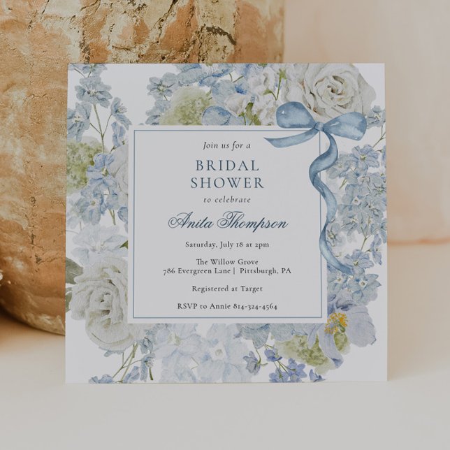 Convites Something Blue Floral Ribbon Bridal Shower (Criador carregado)