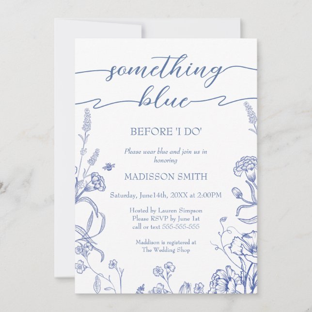 Convites Something Blue French Bridal Shower invitation (Frente)