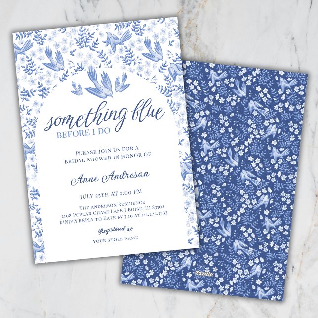 Convites Something Blue Hampton Birds Floral Bridal Shower (Criador carregado)