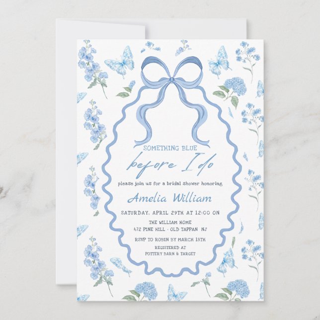 Convites Something Blue Hydrangea Bridal Shower Invitation (Frente)