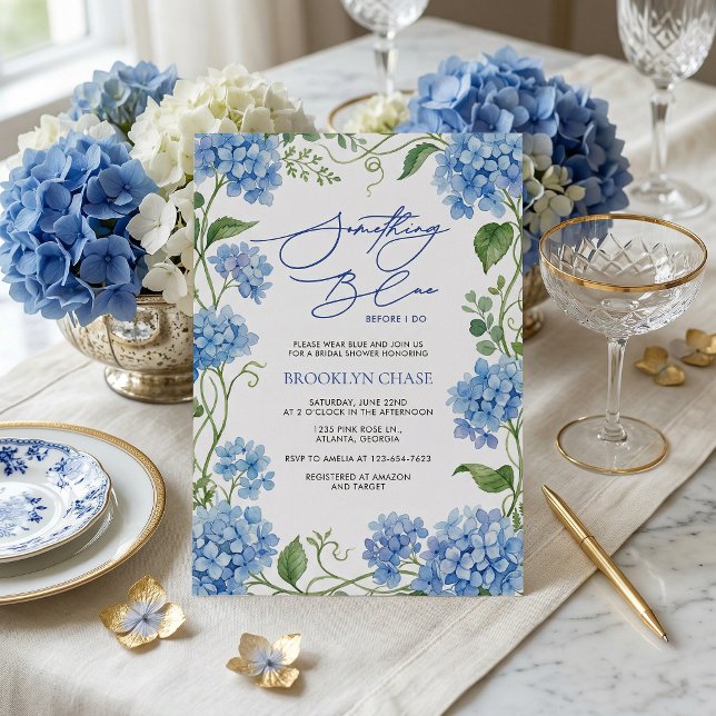 Convites Something Blue Hydrangea Floral Bridal Shower (Criador carregado)