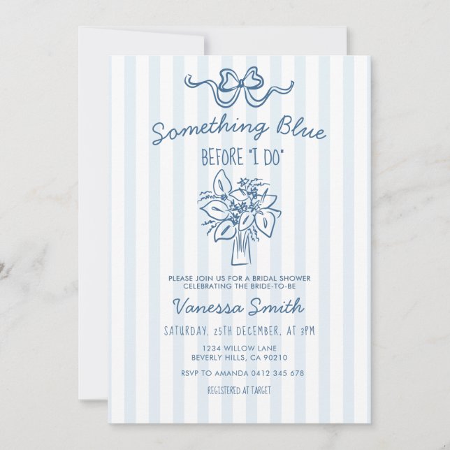Convites Something Blue Stripe Bridal Shower Invitation (Frente)