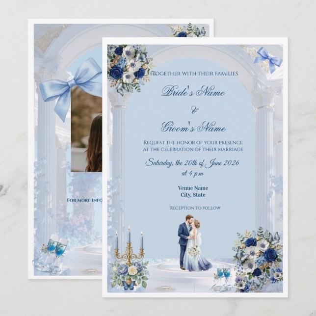 Convites Something Blue Wedding Invitation Card (Frente/Verso)