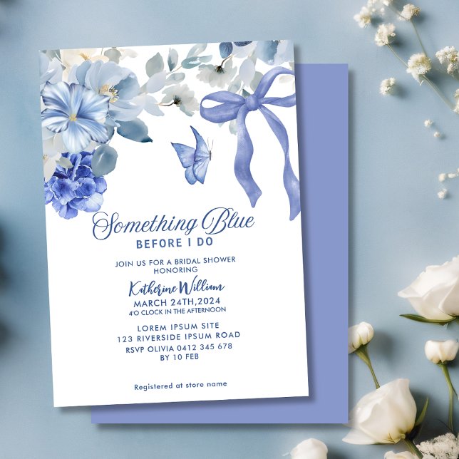 Convites Something Blue White Floral Bow Bridal Shower (Criador carregado)