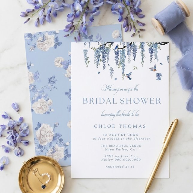 Convites Something Blue Wildflower Bouquet Bridal Shower  (Criador carregado)
