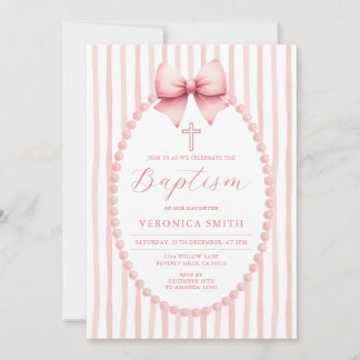 Convites Something Pink Bow coquette Pearl Baptism Cross