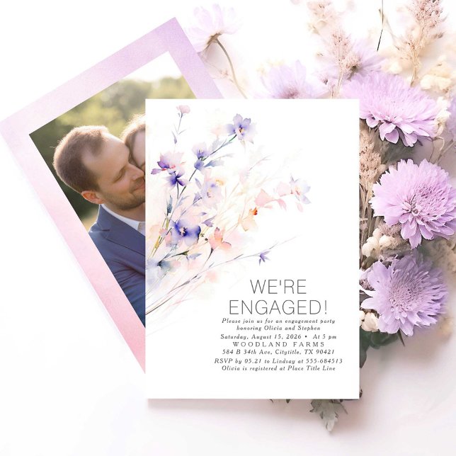 Convites Somos a Festa de noivado de Fotos Envolvida (Soft Purple Engagement Party Photo Invitations)
