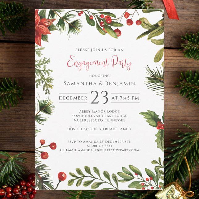 Convites Somos a Festa de noivado Engaged Red Berries (Christmas Botanical Red Berries Party Invitation)