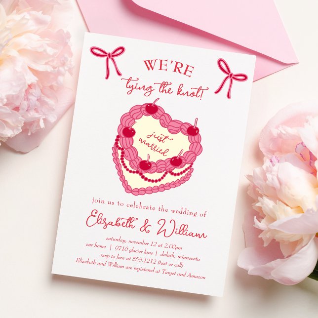Convites Somos o Casamento de Cherry da Coquette do Casando (We're Tying the Knot Coquette Cherry Wedding Invitation)