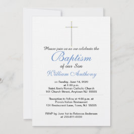 Convites Son Baptism Cruz Cinza Azul