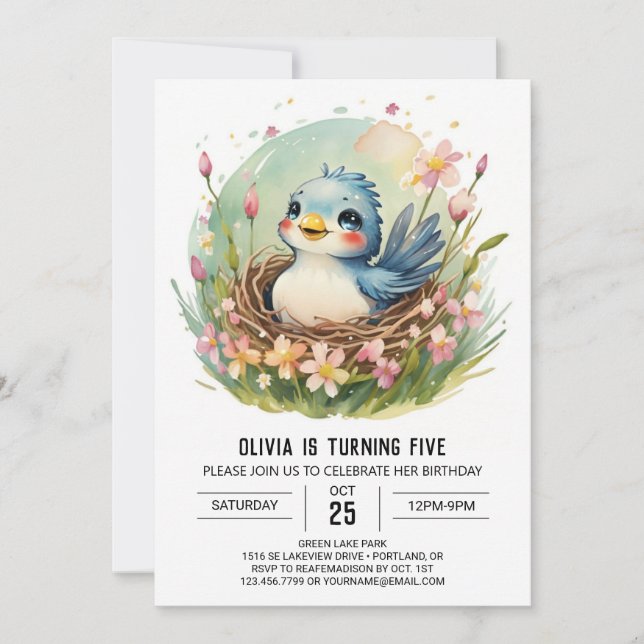 Convites Songbird Colibri Bird Birthday (Frente)