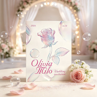 Convites sonhador, arejado, com rosa de vidro iridescente e