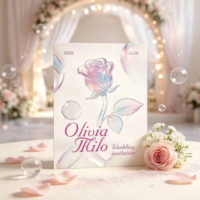 Convites sonhador, arejado, com rosa de vidro iridescente e (Criador carregado)