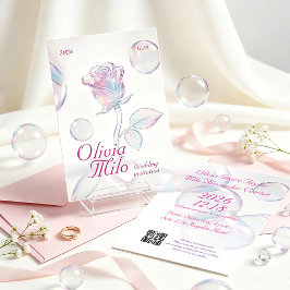 Convites sonhador, arejado, com rosa de vidro iridescente e