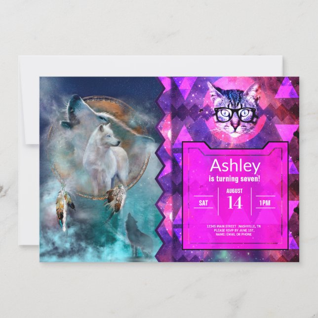 Convites Sonhador indiano e lobo-cabeça de etnia tribal (Frente)