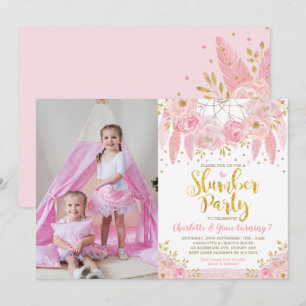 Convites Sonhadora Rosa Sleepover de Aniversário do Partido