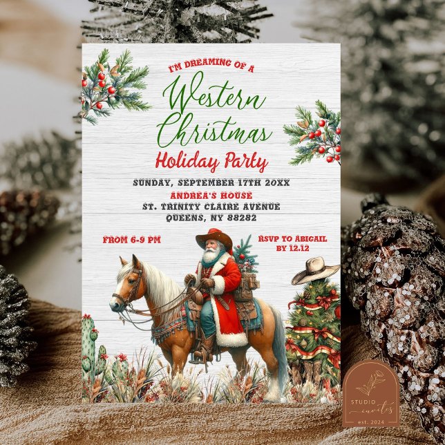 Convites Sonhando Com a Festa de Natal do Cowboy Santa do O (Criador carregado)