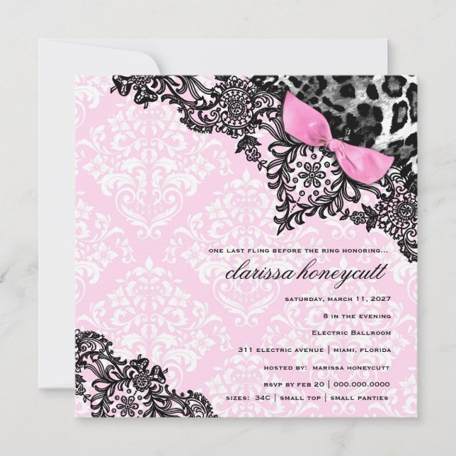 Convites Sonho 311 no leopardo & no damasco cor-de-rosa (Frente)