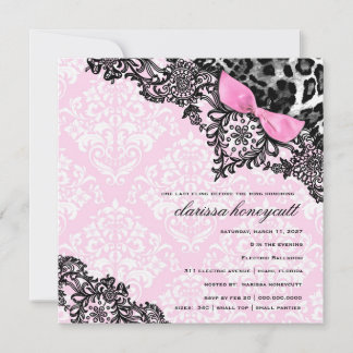 Convites Sonho 311 no leopardo & no damasco cor-de-rosa