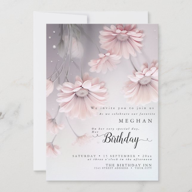 Convites Sonho Boêmio Margaridas Rosa Aniversário (Frente)