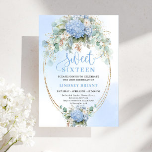 Convites Sonho Boho Azul Hortênsia Dourado Sweet Sixteen