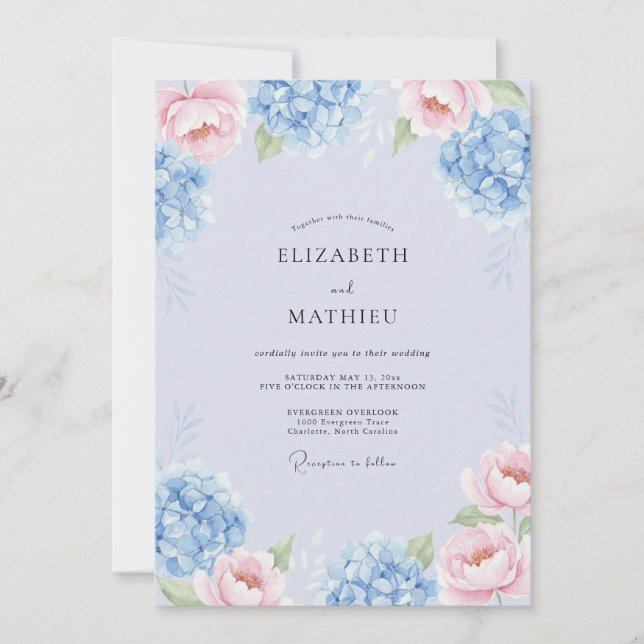 Convites Sonho Botânico Azul Celeste para Casamento de Prim (Frente)