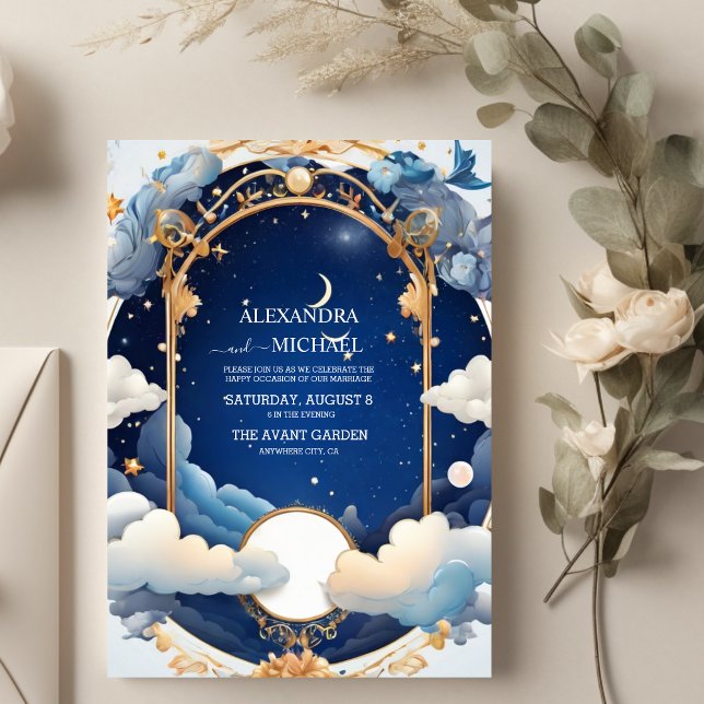 Convites Sonho Celestial de Casamento Noturno de Verão Azul (Criador carregado)