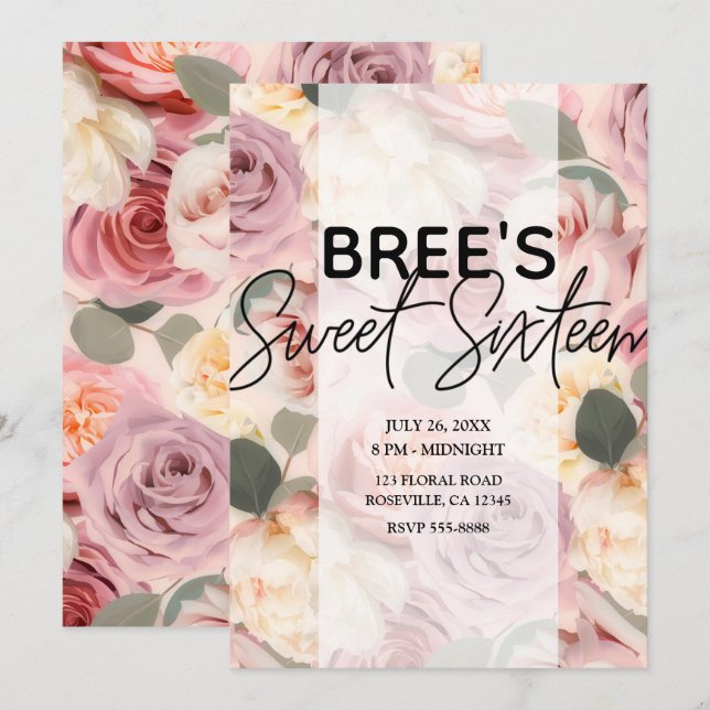 Convites Sonho Cor-de-Rosa Floral Elegante Shabby Chic Doce (Frente/Verso)