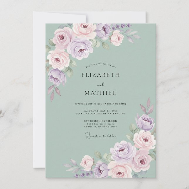 Convites Sonho de Aquarela de Casamento em Verde Sage (Frente)