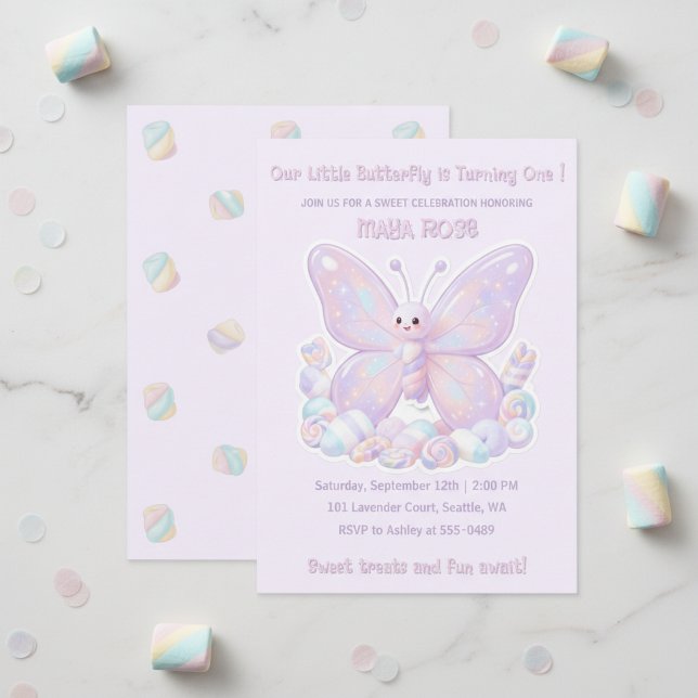 Convites Sonho de Borboleta Lavanda Roxa Aniversário Infant (Purple Lavender Dream Butterfly Kids Birthday Invitation)