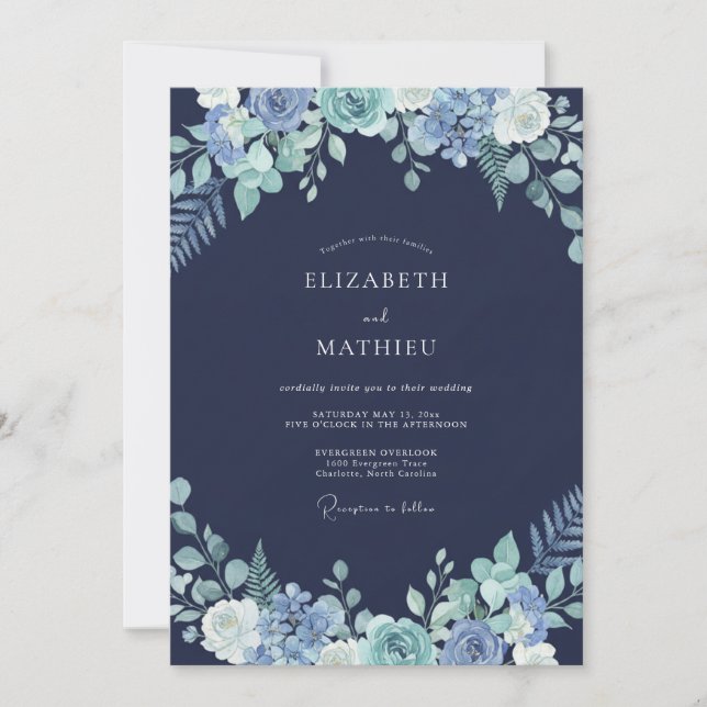 Convites Sonho de Casamento de Inverno Azul-Marinho (Frente)