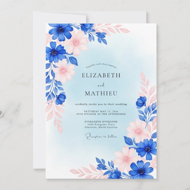 Convites Sonho de Casamento de Primavera Azul Real (Frente)