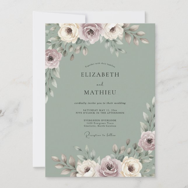 Convites Sonho de Casamento de Primavera em Verde Sage (Frente)