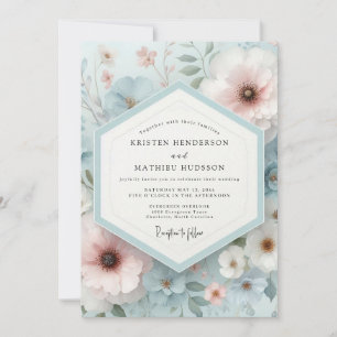 Convites Sonho de Casamento Floral Azul Claro