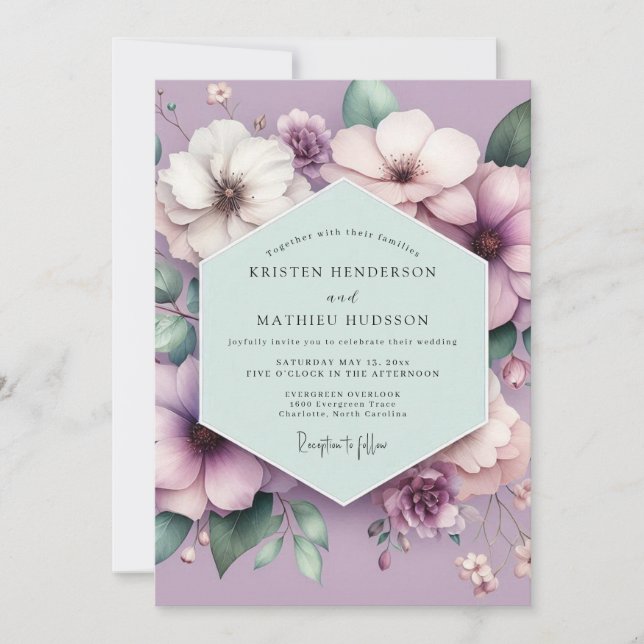 Convites Sonho de Casamento Floral Lavanda (Frente)