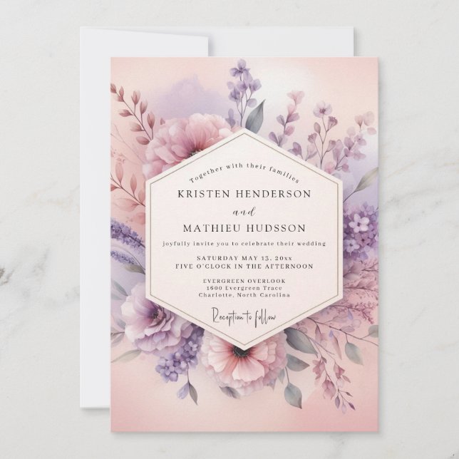 Convites Sonho de Casamento Floral Malva (Frente)