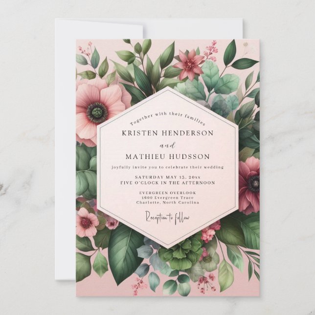 Convites Sonho de Casamento Floral Rosa Empoeirado (Frente)