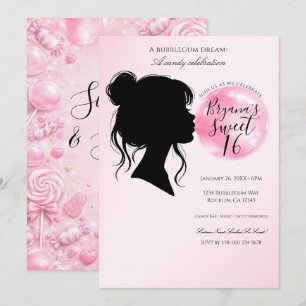 Convites Sonho de Chiclete Rosa Doce Celebração 16 Anos  