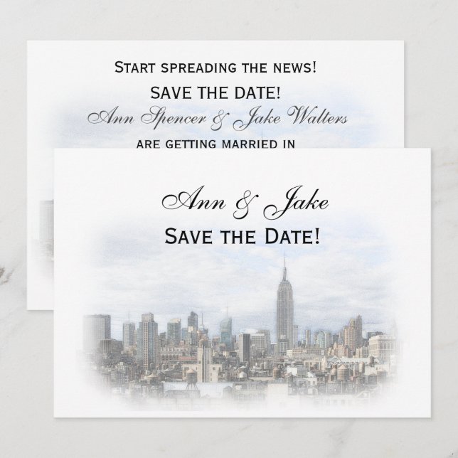 Convites Sonho Dk Cinza NYC Skyline Salvar a Data H (Frente/Verso)