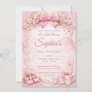 Convites Sonho e Brilho Floral Rosa Arco 1º Aniversário