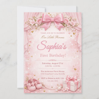 Convites Sonho e Brilho Floral Rosa Arco 1º Aniversário