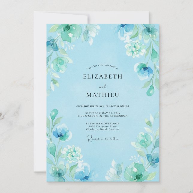 Convites Sonho Floral Azul Céu Casamento (Frente)