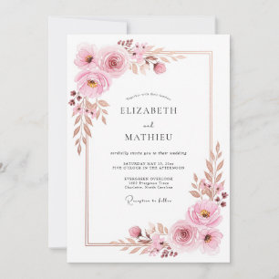 Convites Sonho Floral Cor-de-Rosa de Casamento