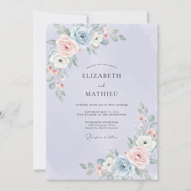 Convites Sonho Floral de Vinca Azul Casamento (Frente)