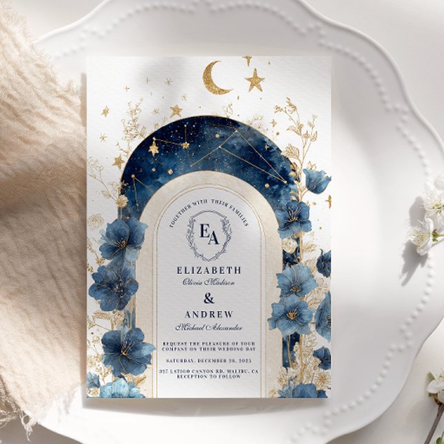 Convites Sonho Floral Lunar Dourado Casamento (Criador carregado)